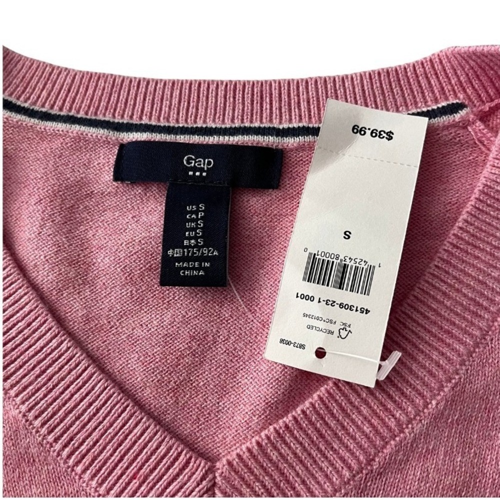 Gap Mens Pink V-Neck‎ Sweater 100% Cotton Heathered Knit Sz S NEW Classic Basic - Picture 3 of 8